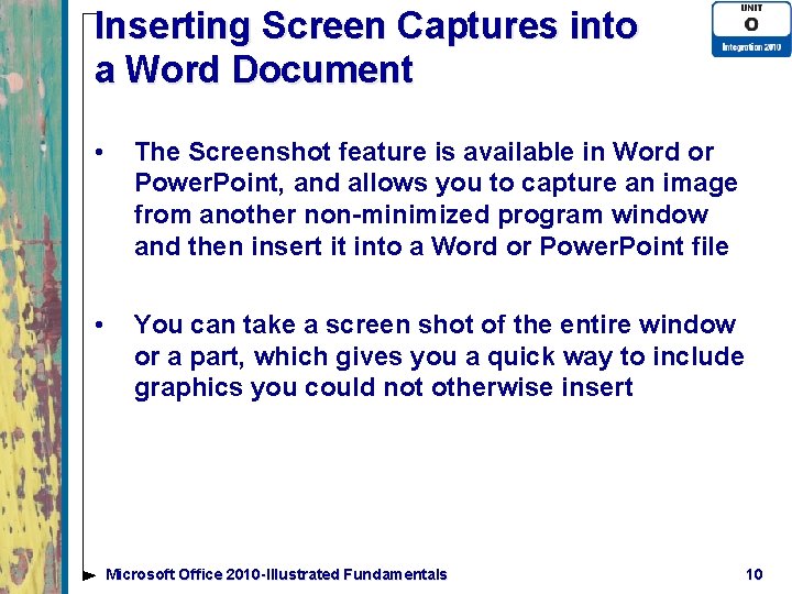 Screen Capture Documents Examples Microsoft Office 2010 Illustrated Fundamentals Unit O Integrating