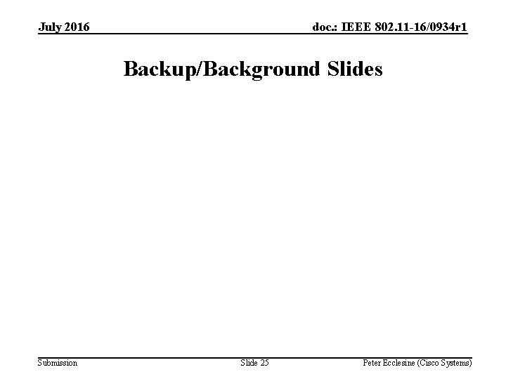 July 2016 doc. : IEEE 802. 11 -16/0934 r 1 Backup/Background Slides Submission Slide