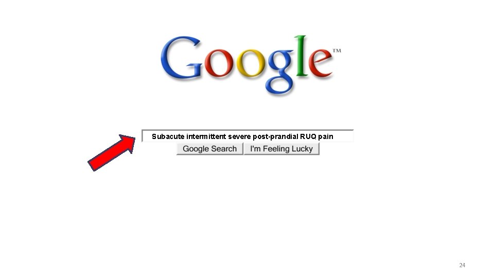 Subacute intermittent severe post-prandial RUQ pain 24 