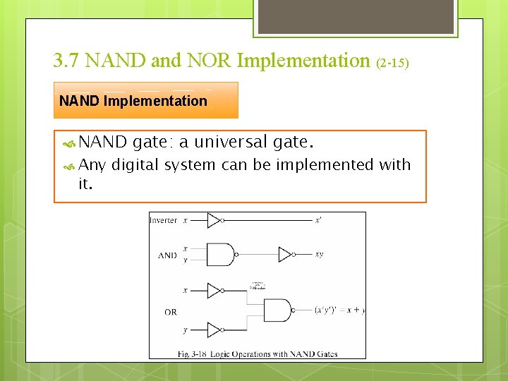 3. 7 NAND and NOR Implementation (2 -15) NAND Implementation NAND Any it. gate:
