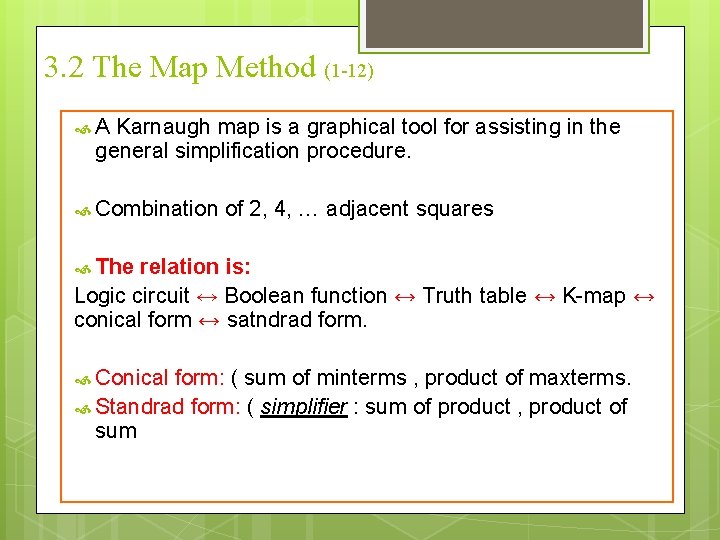 3. 2 The Map Method (1 -12) A Karnaugh map is a graphical tool