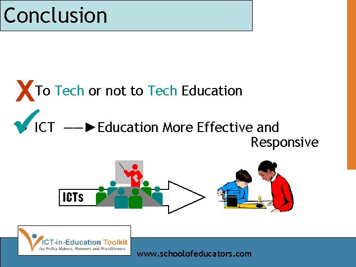 Conclusion X • To Tech or not to Tech Education • ICT ――►Education More