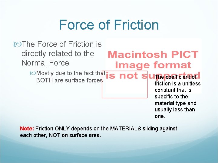 Force of Friction The Force of Friction is directly related to the Normal Force.
