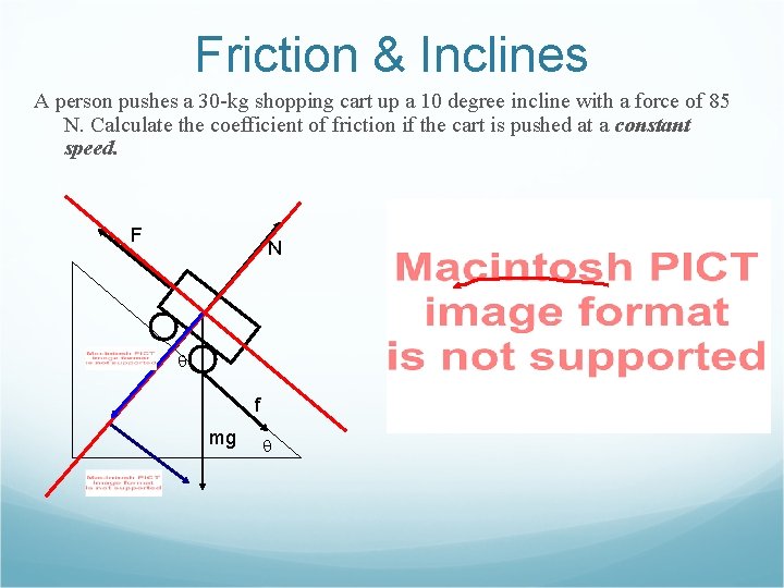 Friction & Inclines A person pushes a 30 -kg shopping cart up a 10