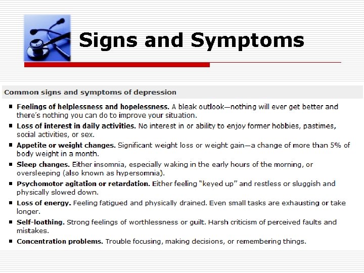 Signs and Symptoms 
