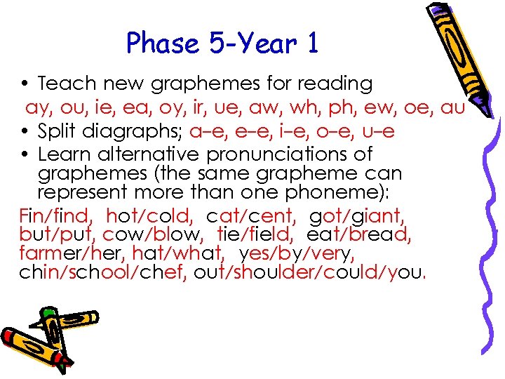 Phase 5 -Year 1 • Teach new graphemes for reading ay, ou, ie, ea,