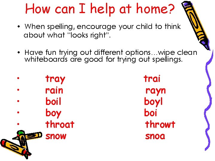 How can I help at home? • When spelling, encourage your child to think