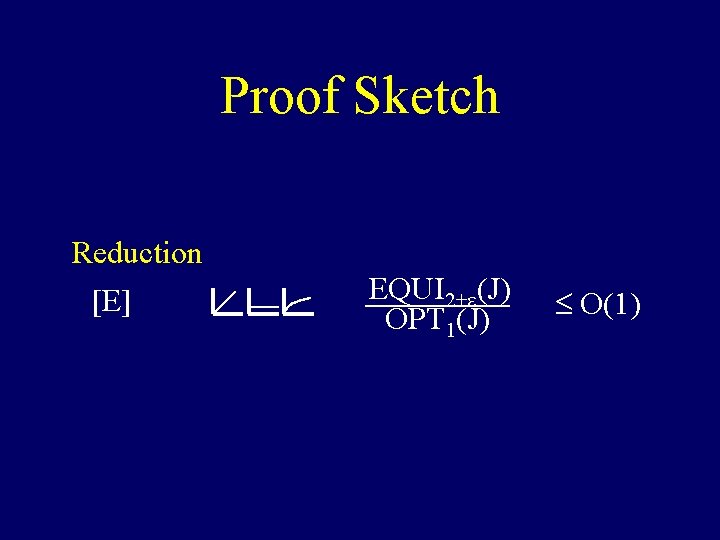 Proof Sketch Reduction [E] EQUI 2+e(J) OPT 1(J) £ O(1) 