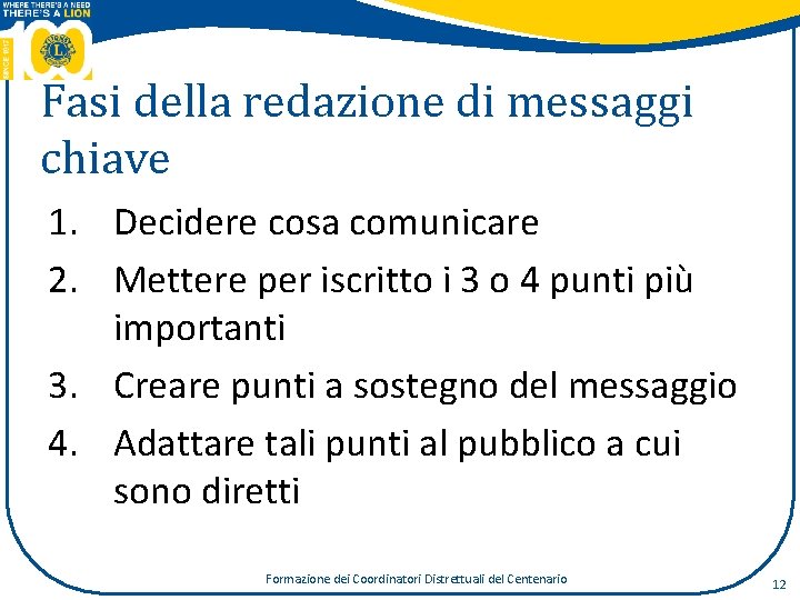 Fasi della redazione di messaggi chiave 1. Decidere cosa comunicare 2. Mettere per iscritto