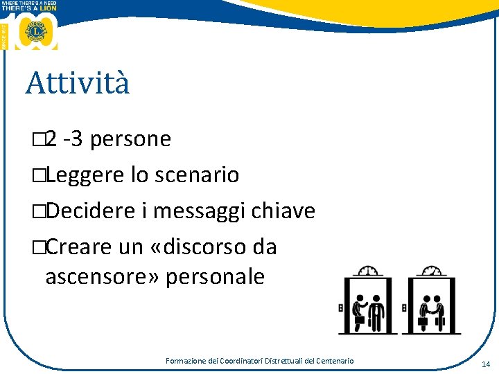 Attività � 2 ‐ 3 persone �Leggere lo scenario �Decidere i messaggi chiave �Creare