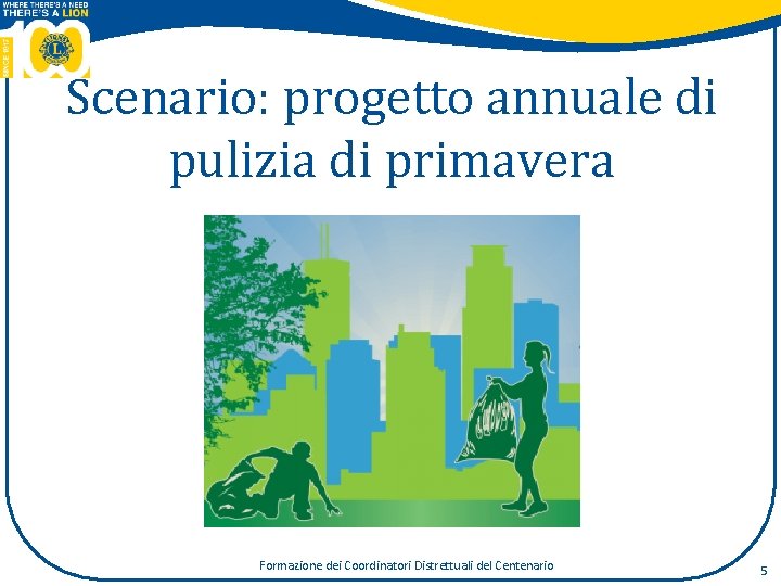 Scenario: progetto annuale di pulizia di primavera Formazione dei Coordinatori Distrettuali del Centenario 5