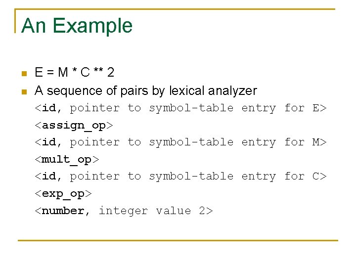 An Example n n E = M * C ** 2 A sequence of