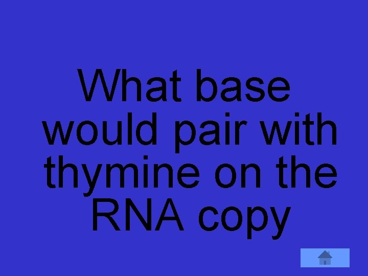 What base would pair with thymine on the RNA copy 