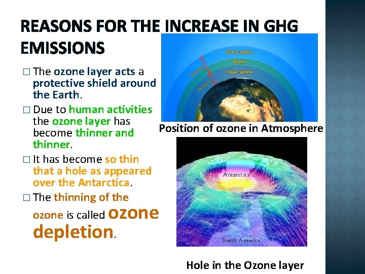 REASONS FOR THE INCREASE IN GHG EMISSIONS � The ozone layer acts a protective