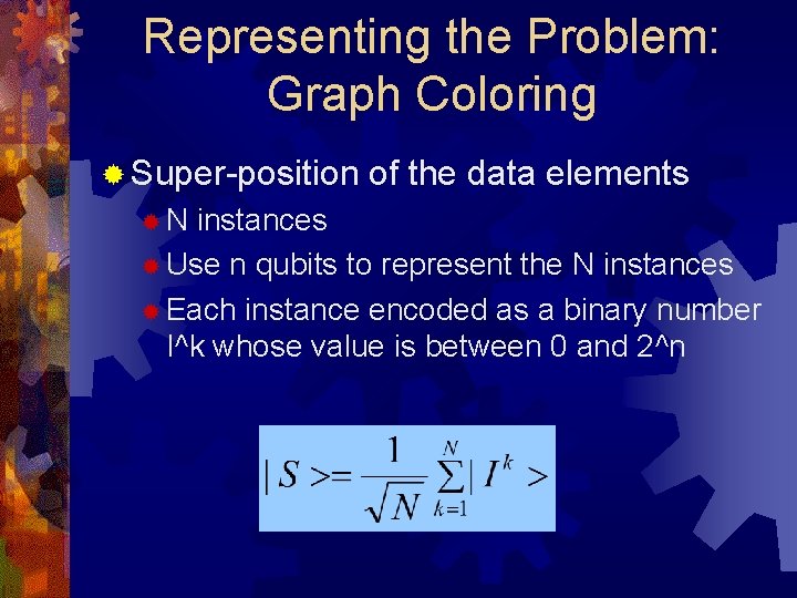 Representing the Problem: Graph Coloring ® Super-position ®N of the data elements instances ®