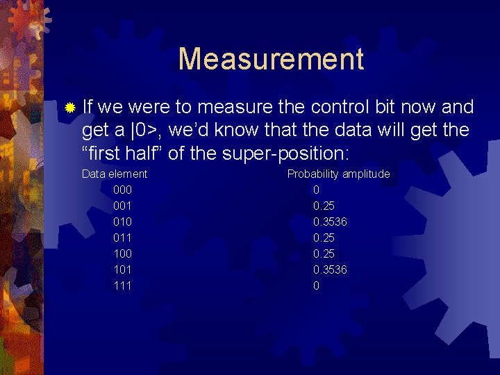 Measurement ® If we were to measure the control bit now and get a