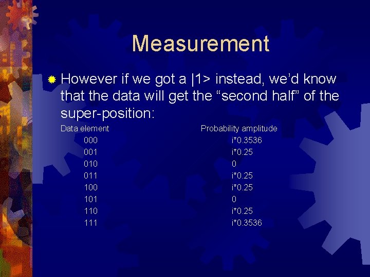 Measurement ® However if we got a |1> instead, we’d know that the data