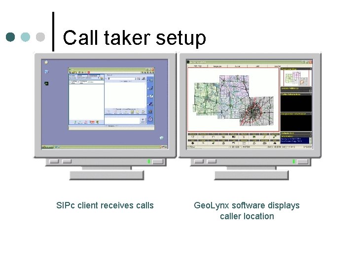 Call taker setup SIPc client receives calls Geo. Lynx software displays caller location 