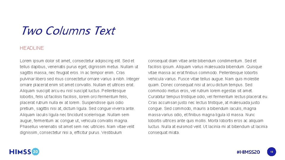 Two Columns Text HEADLINE Lorem ipsum dolor sit amet, consectetur adipiscing elit. Sed et