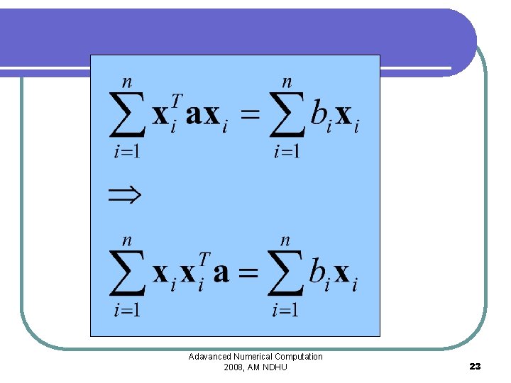 Adavanced Numerical Computation 2008, AM NDHU 23 