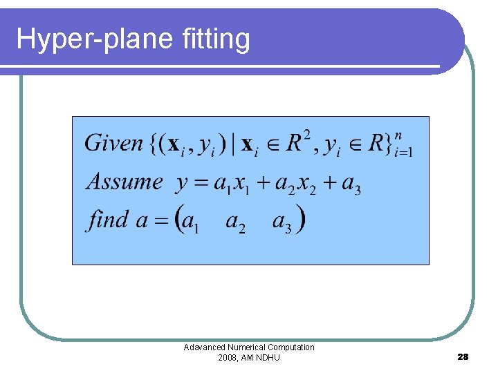 Hyper-plane fitting Adavanced Numerical Computation 2008, AM NDHU 28 