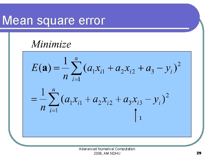 Mean square error 1 Adavanced Numerical Computation 2008, AM NDHU 29 