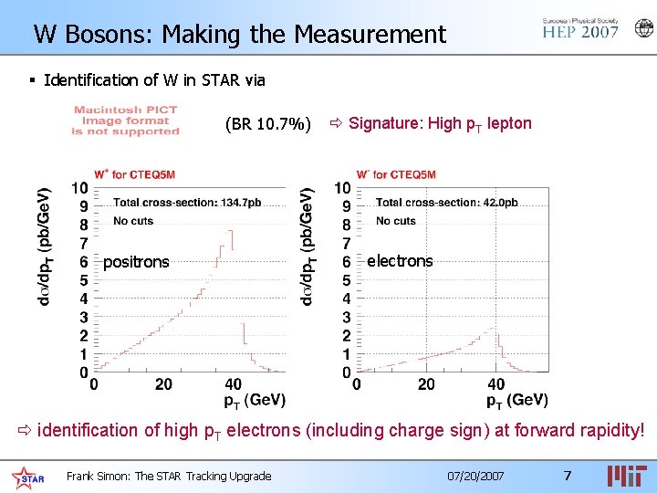 W Bosons: Making the Measurement § Identification of W in STAR via (BR 10.