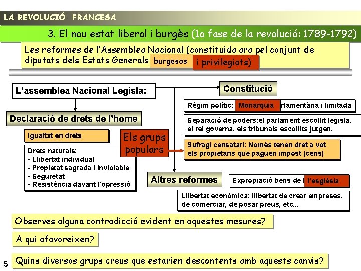 LA REVOLUCIÓ FRANCESA 3. El nou estat liberal i burgès (1 a fase de