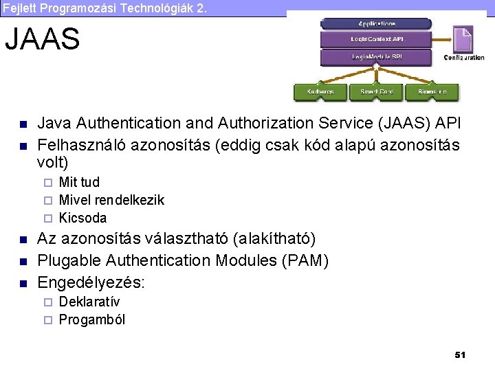 Fejlett Programozási Technológiák 2. JAAS n n Java Authentication and Authorization Service (JAAS) API