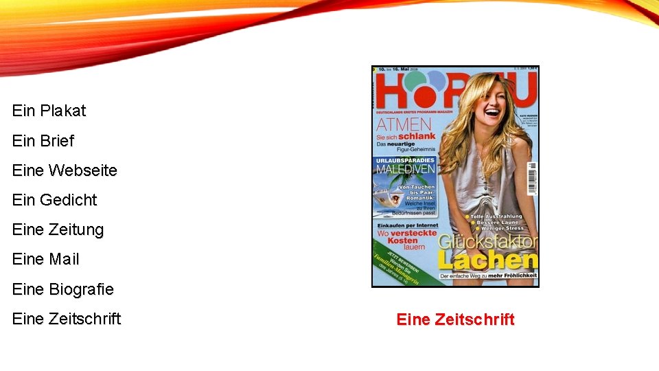 Ein Plakat Ein Brief Eine Webseite Ein Gedicht Eine Zeitung Eine Mail Eine Biografie