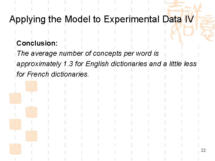 Applying the Model to Experimental Data IV Conclusion: The average number of concepts per