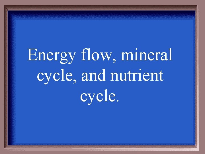 Energy flow, mineral cycle, and nutrient cycle. 