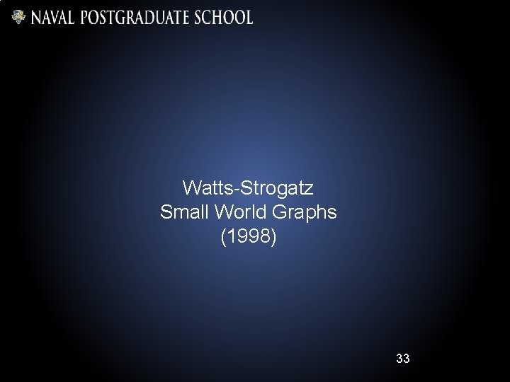 Watts-Strogatz Small World Graphs (1998) 33 