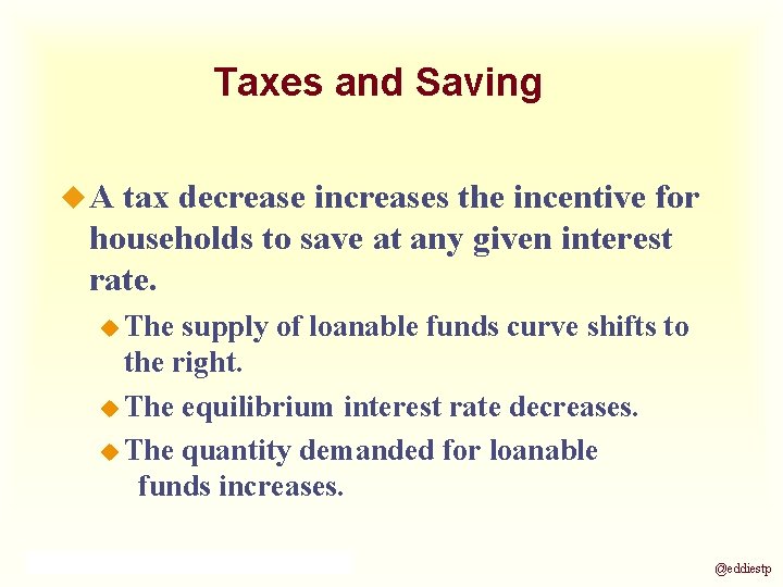 Taxes and Saving u. A tax decrease increases the incentive for households to save