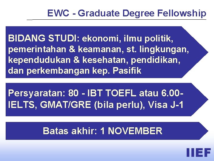 EWC - Graduate Degree Fellowship BIDANG STUDI: ekonomi, ilmu politik, pemerintahan & keamanan, st.