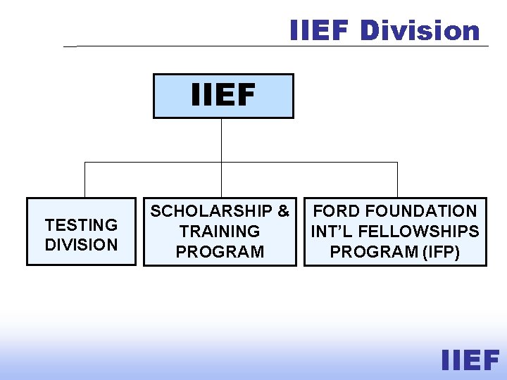 IIEF Division IIEF TESTING DIVISION SCHOLARSHIP & TRAINING PROGRAM FORD FOUNDATION INT’L FELLOWSHIPS PROGRAM