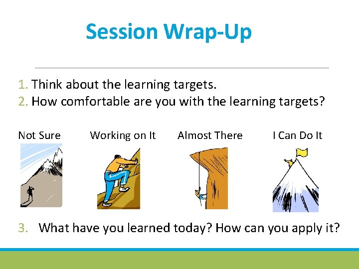 Session Wrap-Up 1. Think about the learning targets. 2. How comfortable are you with