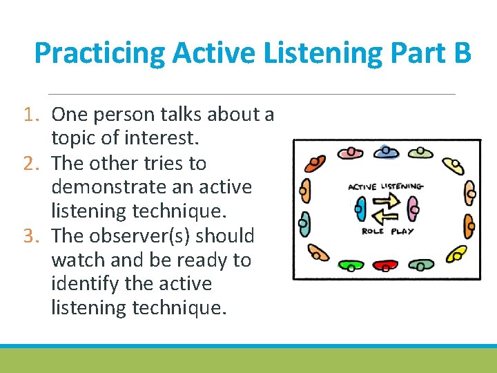 Practicing Active Listening Part B 1. One person talks about a topic of interest.