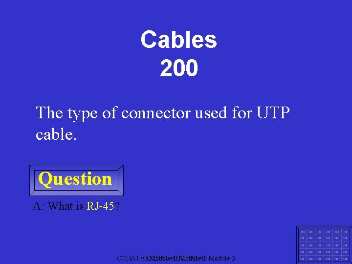 Cables 200 The type of connector used for UTP cable. Question A: What is