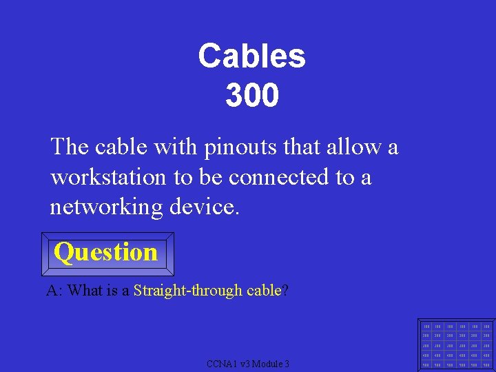 Cables 300 The cable with pinouts that allow a workstation to be connected to