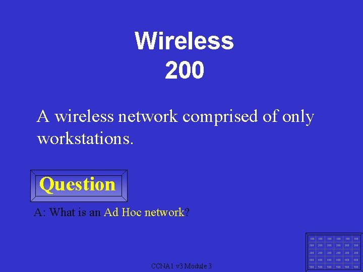 Wireless 200 A wireless network comprised of only workstations. Question A: What is an