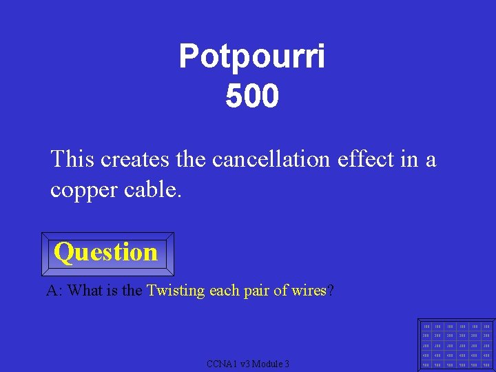 Potpourri 500 This creates the cancellation effect in a copper cable. Question A: What