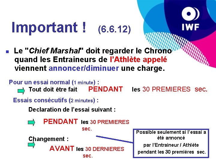 Important ! (6. 6. 12) Le "Chief Marshal" doit regarder le Chrono quand les