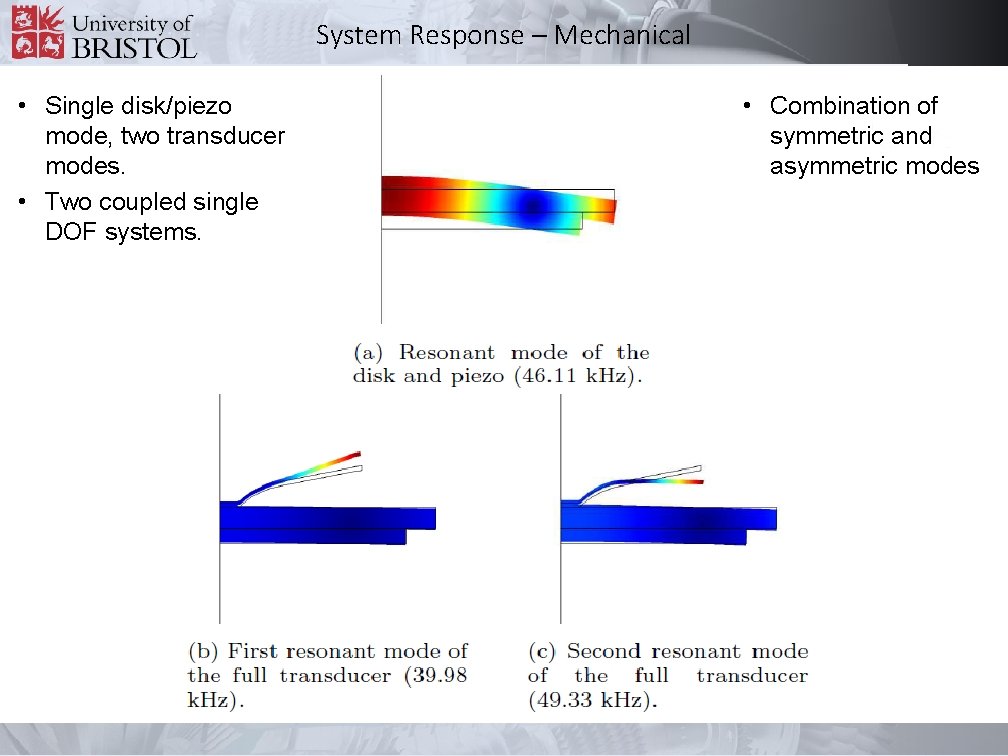 System Response – Mechanical • Single disk/piezo mode, two transducer modes. • Two coupled