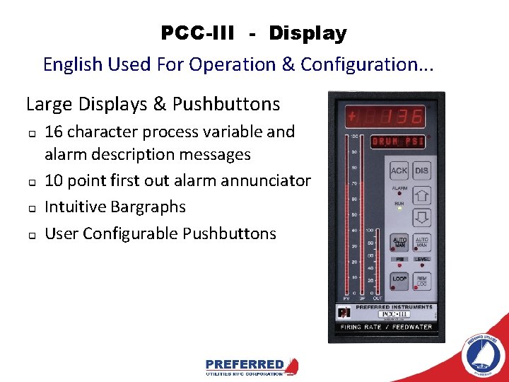 PCC-III - Display English Used For Operation & Configuration. . . Large Displays &