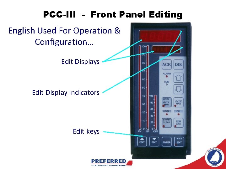 PCC-III - Front Panel Editing English Used For Operation & Configuration… Edit Displays Edit