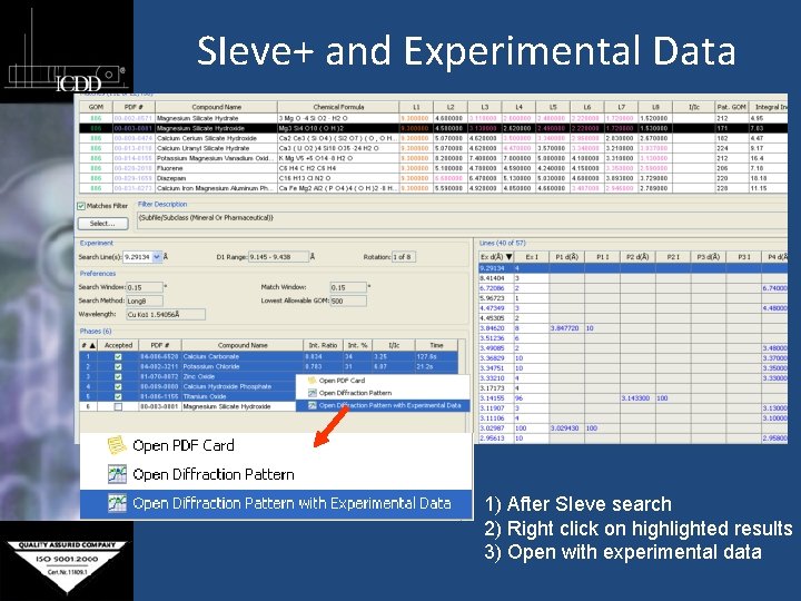 SIeve+ and Experimental Data 1) After SIeve search 2) Right click on highlighted results