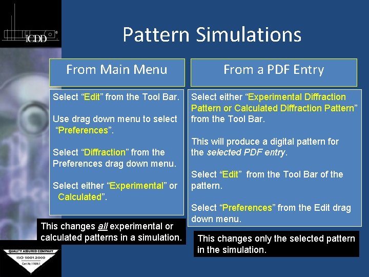Pattern Simulations From Main Menu From a PDF Entry Select “Edit” from the Tool