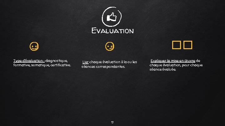 Evaluation �� Type d’évaluation : diagnostique, formative, somatique, certificative. Lier chaque évaluation à la Evaluation �� Type d’évaluation : diagnostique, formative, somatique, certificative. Lier chaque évaluation à la