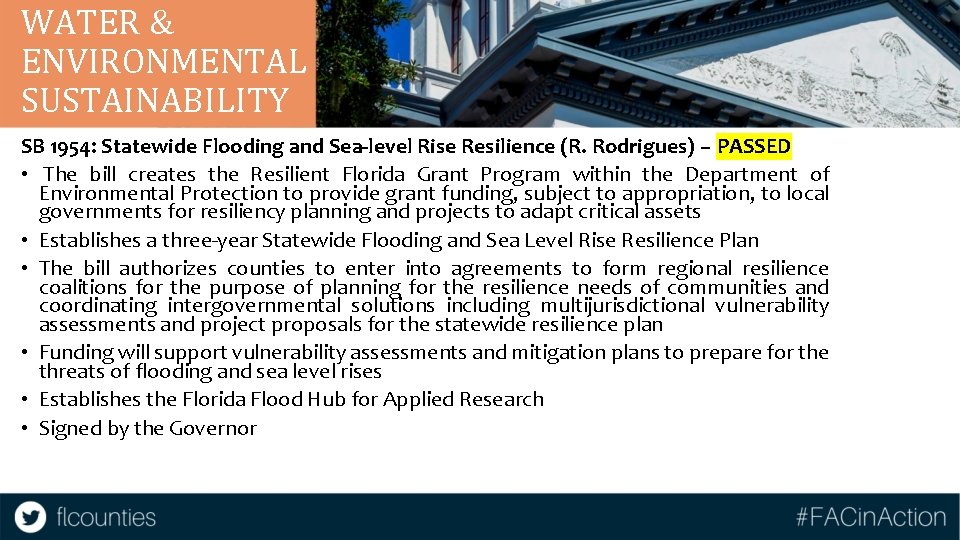 WATER & ENVIRONMENTAL SUSTAINABILITY SB 1954: Statewide Flooding and Sea-level Rise Resilience (R. Rodrigues)
